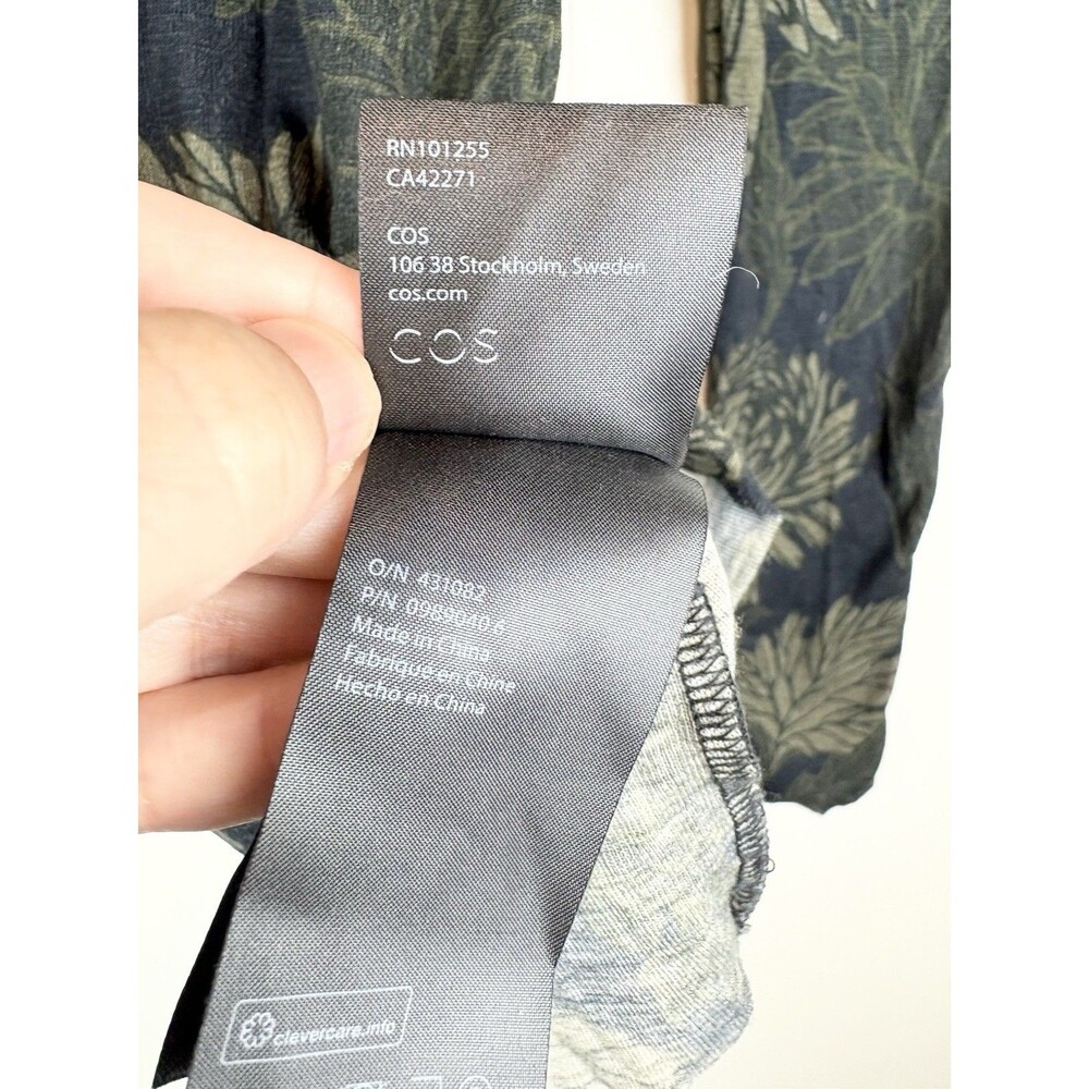 COS Women's Blouse Turtleneck Top Merino Wool Green Floral Small Stretch Luxe - Picture 5 of 9
